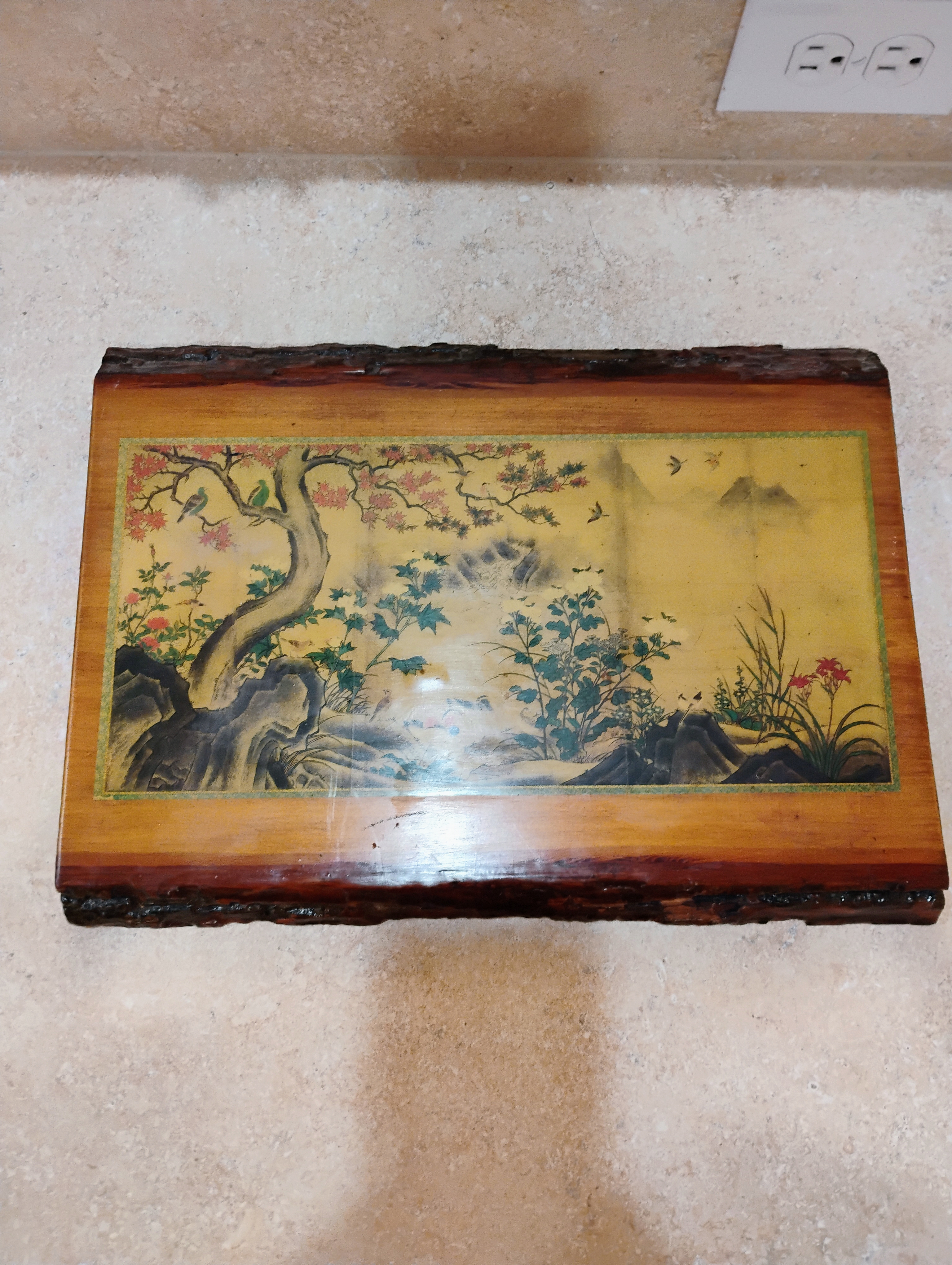 Japanese Screen Print from 16th Century FLOWERS AND BIRDS on Laquered Wood Block