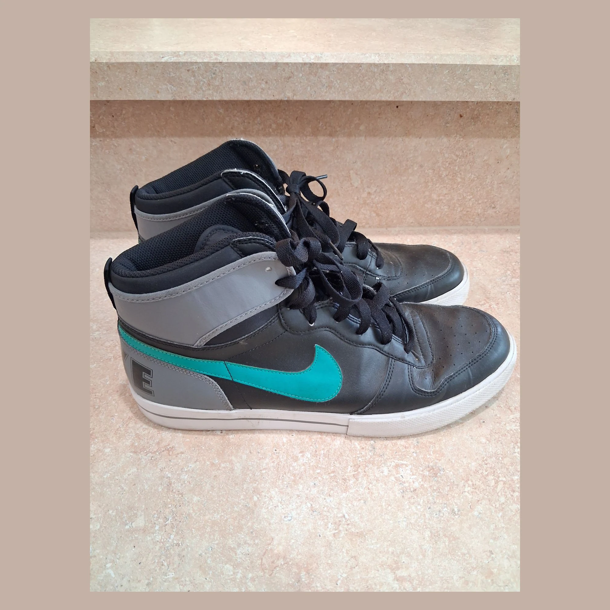 Nike Dunk High AC Mens 12 Black Teal Grey 477103-031 High Top Leather Sneakers