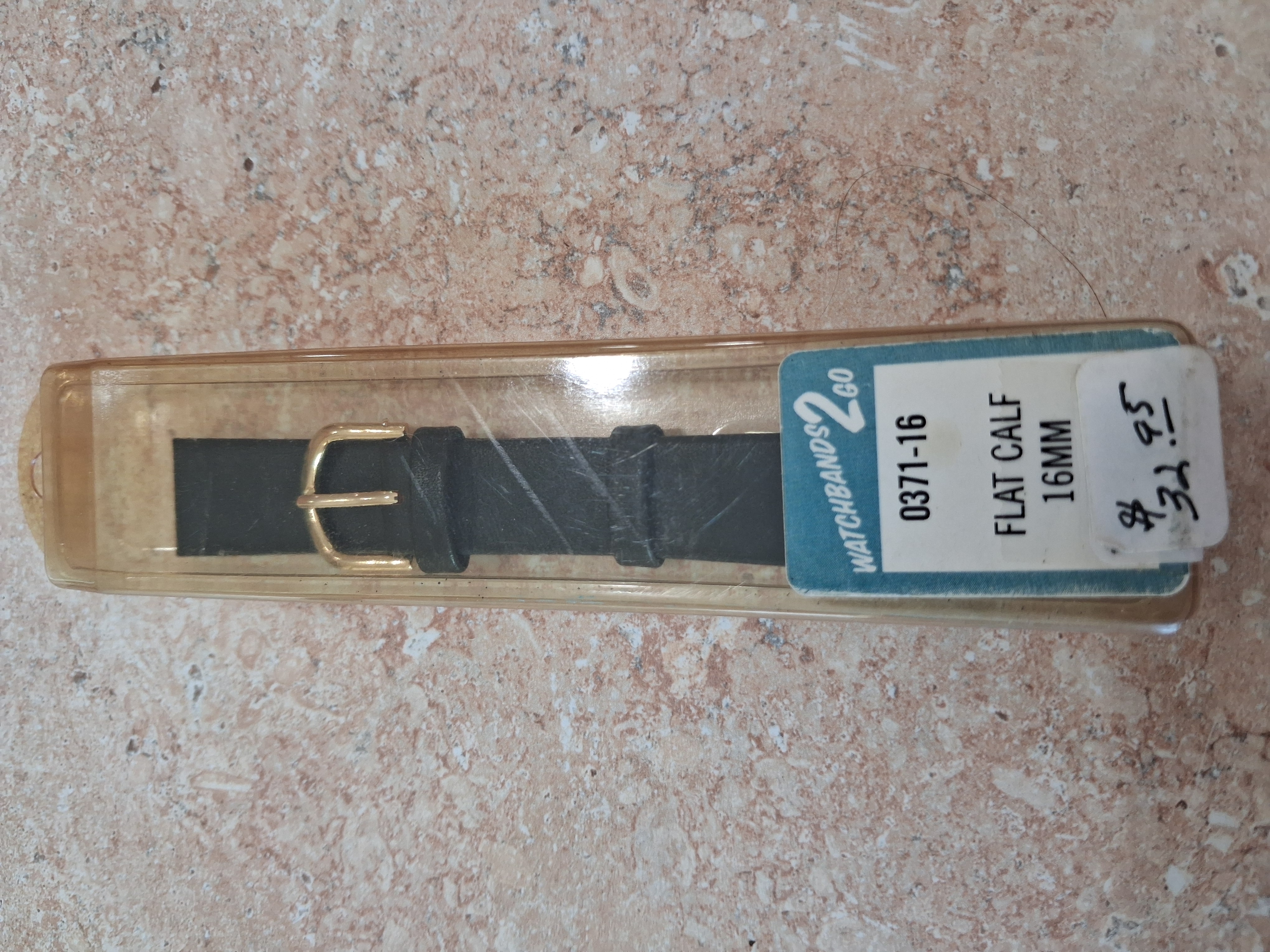 Flat Leather Watch Band 16mm Black photo 3