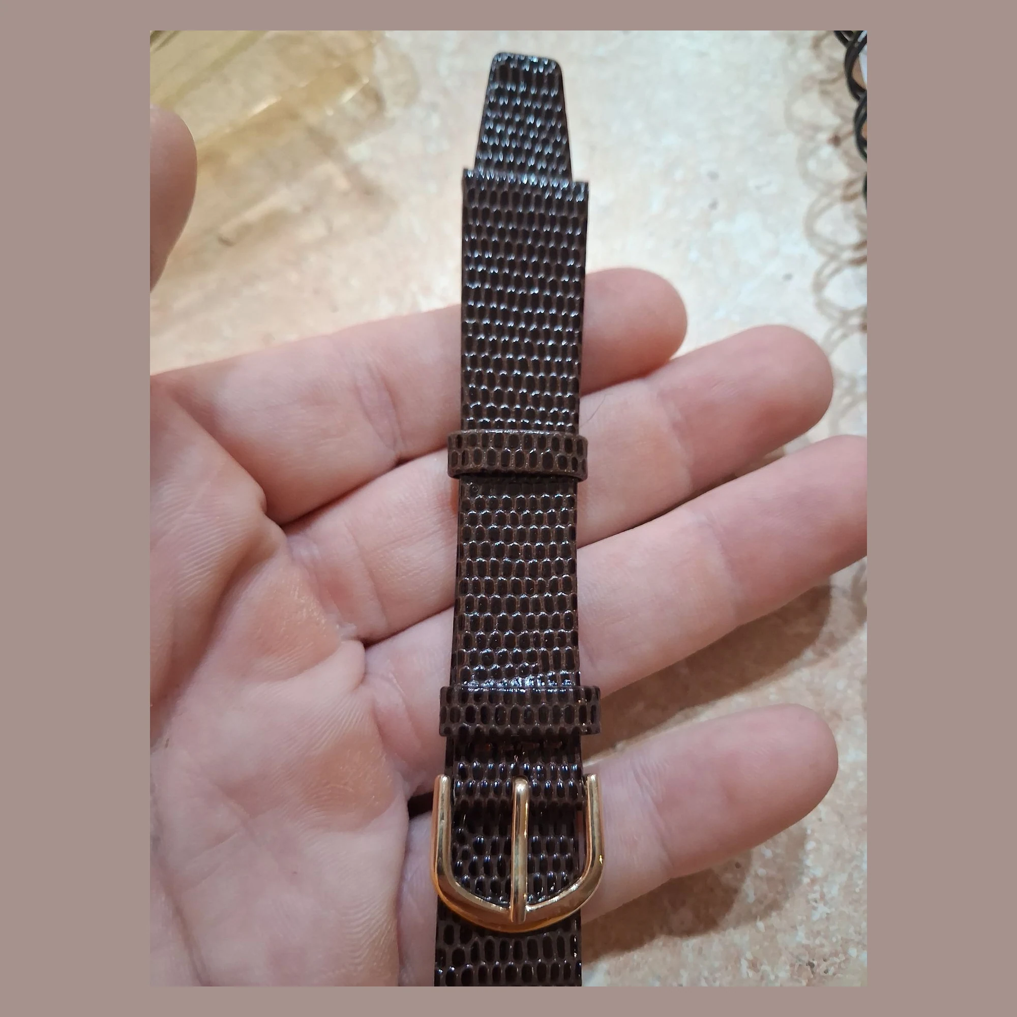 Vintage Lizard Print Bovine 16mm Leather Watch Band